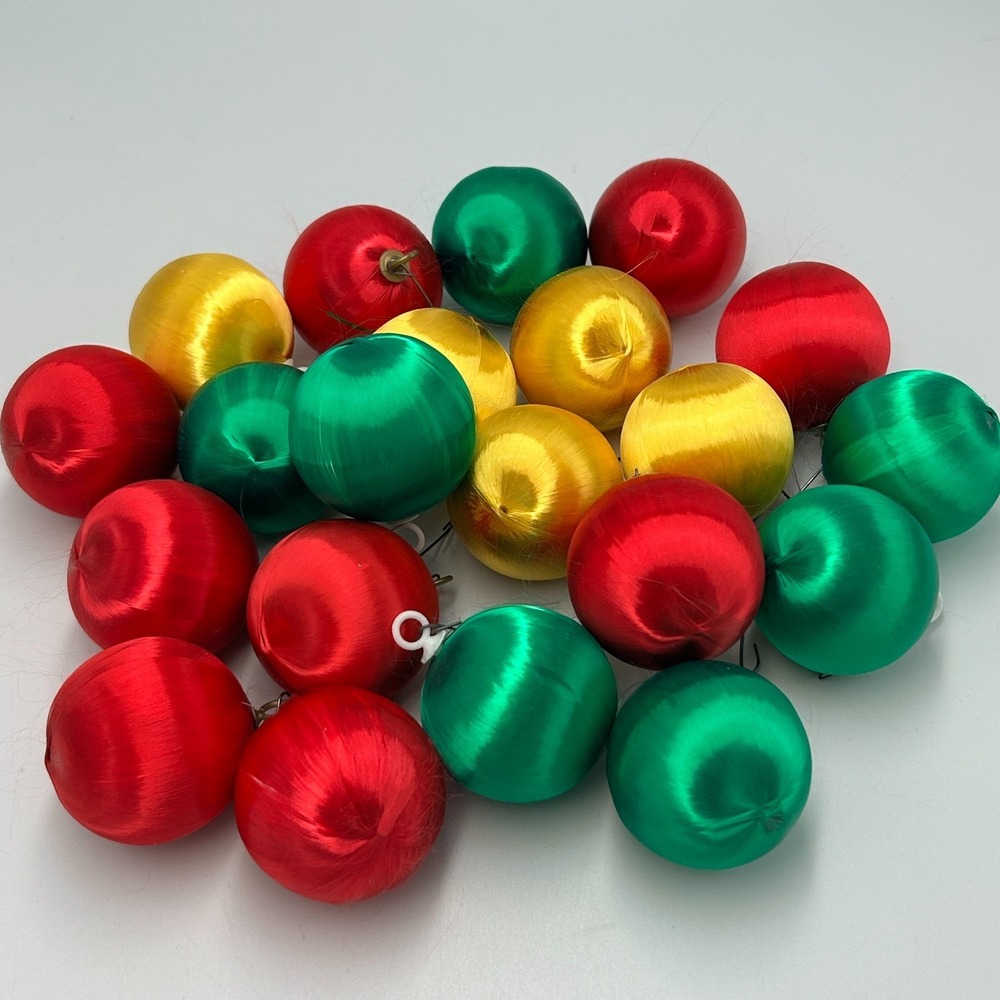 Vintage Christmas Lot 21 Satin String Styrofoam Ball Tree Ornaments Unbreakable
